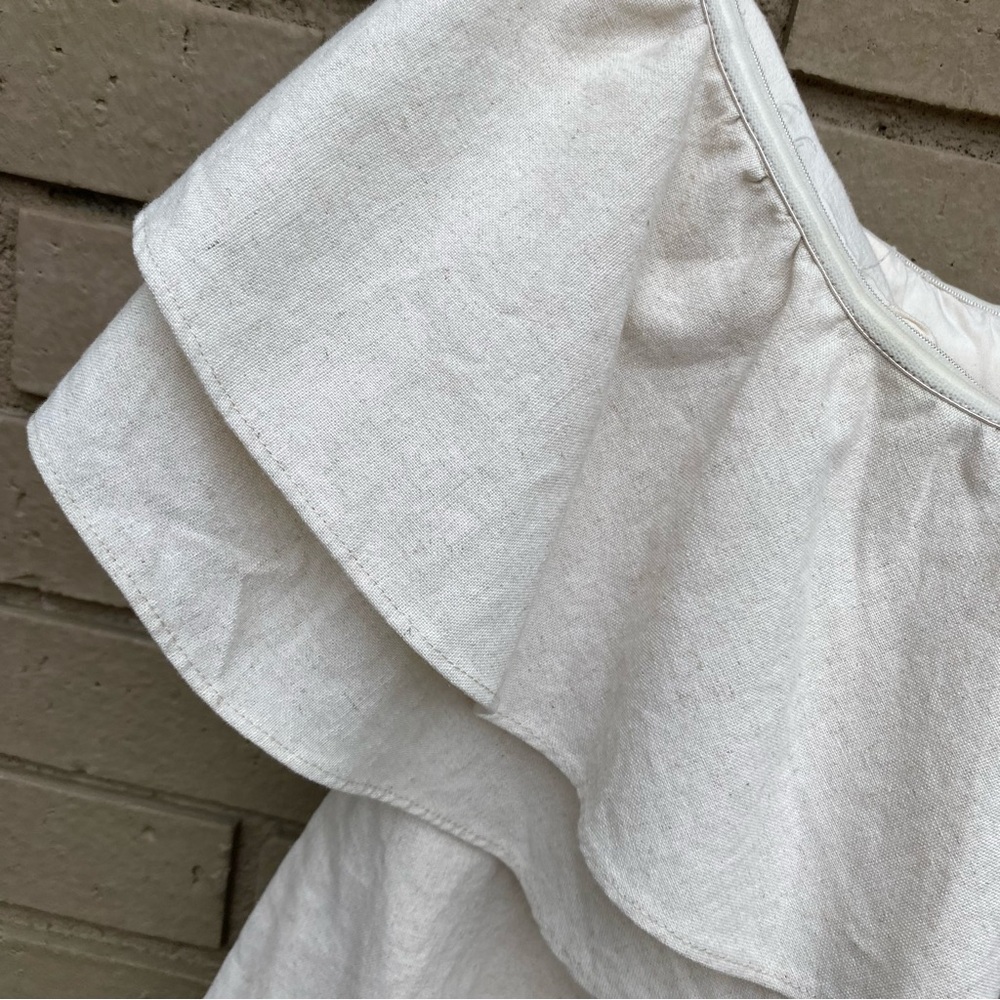 Hello Molly Sunset Glowing Strapless Ruffle Romper Oatmeal Cotton Linen Size 10 - Picture 3 of 8
